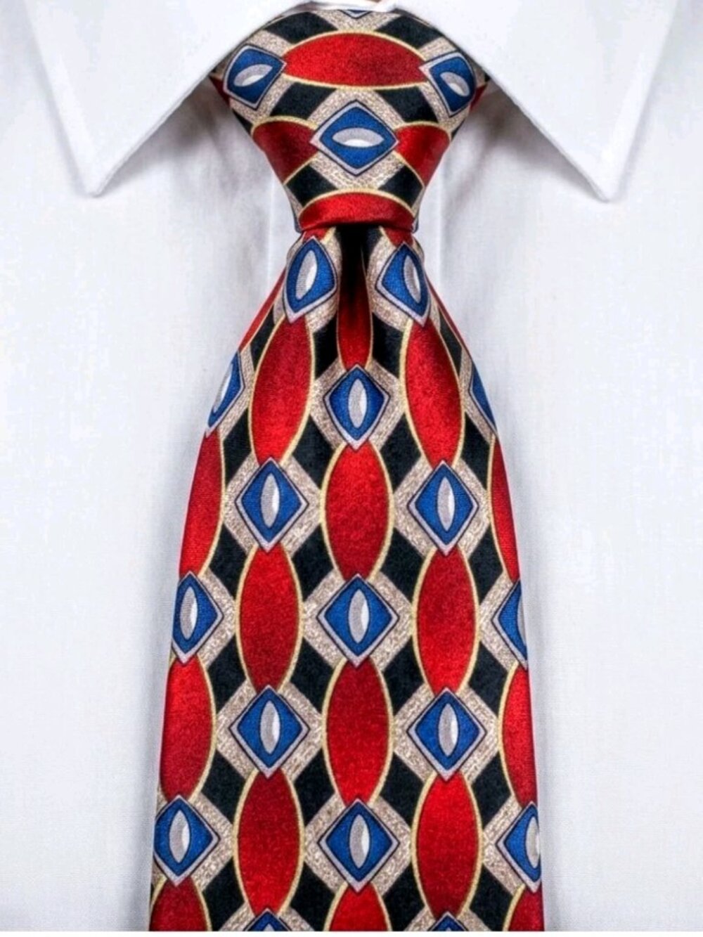 STUART HUGHES Italian Silk Tie Vtg 1990s Maximalist Power Executive Classic USA